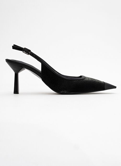 ALİVE Siyah Saten Mat Burun Detaylı Kadın Topuklu Ayakkabı - Görsel 7