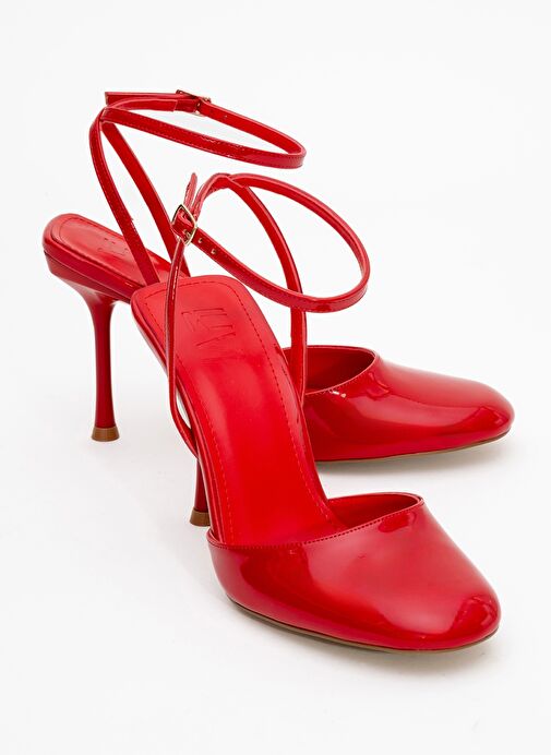 BLUES Kırmızı Rugan Yuvarlak Burun Bilekten Bağlamalı Kadın Yüksek Topuklu Ayakkabı - Görsel 2