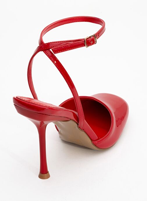 BLUES Kırmızı Rugan Yuvarlak Burun Bilekten Bağlamalı Kadın Yüksek Topuklu Ayakkabı - Görsel 6