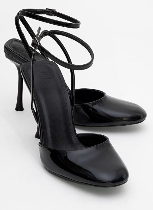 BLUES Siyah Rugan Yuvarlak Burun Bilekten Bağlamalı Kadın Yüksek Topuklu Ayakkabı - Görsel 2