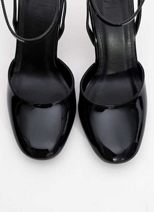 BLUES Siyah Rugan Yuvarlak Burun Bilekten Bağlamalı Kadın Yüksek Topuklu Ayakkabı - Görsel 3