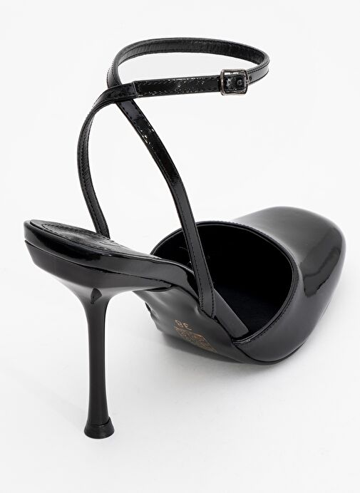 BLUES Siyah Rugan Yuvarlak Burun Bilekten Bağlamalı Kadın Yüksek Topuklu Ayakkabı - Görsel 6