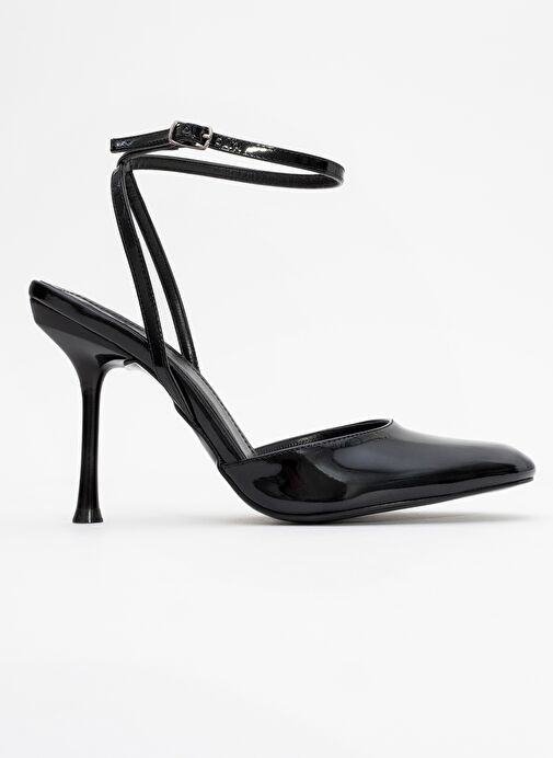 BLUES Siyah Rugan Yuvarlak Burun Bilekten Bağlamalı Kadın Yüksek Topuklu Ayakkabı - Görsel 7