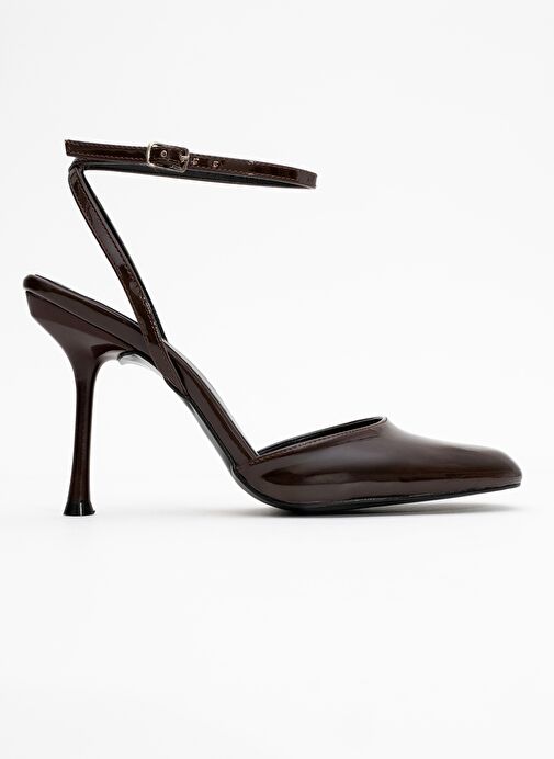 BLUES Kahverengi Rugan Yuvarlak Burun Bilekten Bağlamalı Kadın Yüksek Topuklu Ayakkabı - Görsel 7