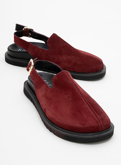 LABY Bordo Süet Hakiki Deri Kadın Sandalet - Görsel 2