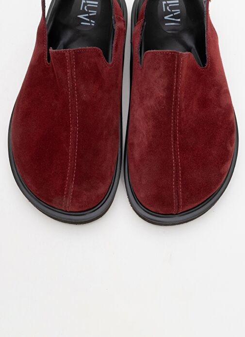 LABY Bordo Süet Hakiki Deri Kadın Sandalet - Görsel 3