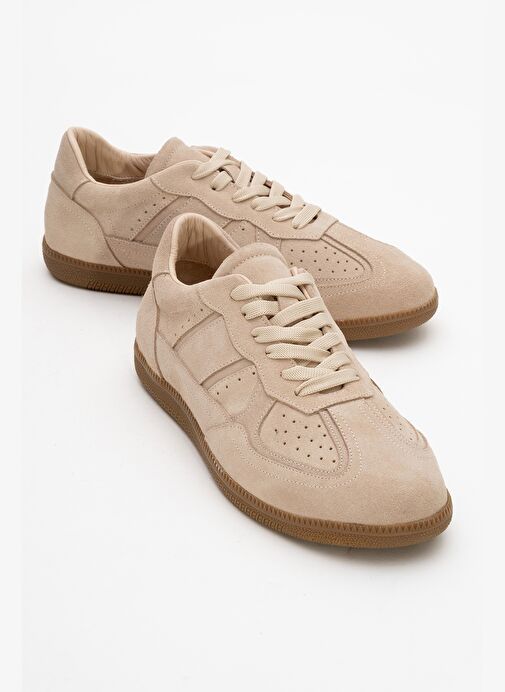 AUREL Bej Süet Hakiki Deri Kadın Günlük Spor Ayakkabı - Görsel 2