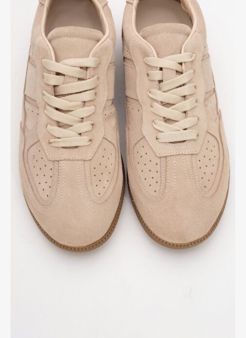 AUREL Bej Süet Hakiki Deri Kadın Günlük Spor Ayakkabı - Görsel 3