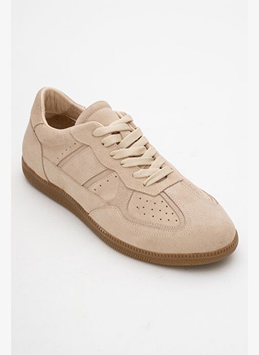 AUREL Bej Süet Hakiki Deri Kadın Günlük Spor Ayakkabı - Görsel 4