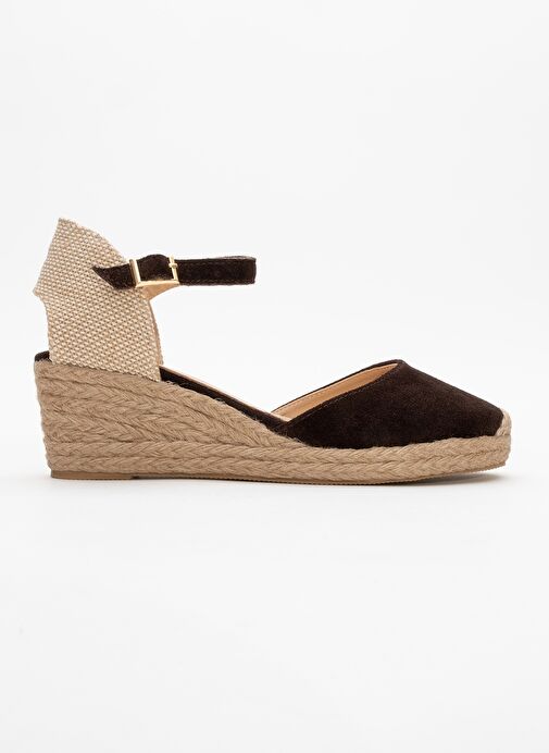 ALDEA Kahverengi Süet Hakiki Deri Kadın Dolgu Topuk Sandalet - Görsel 7