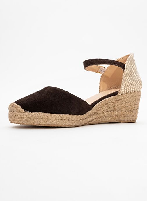 ALDEA Kahverengi Süet Hakiki Deri Kadın Dolgu Topuk Sandalet - Görsel 5