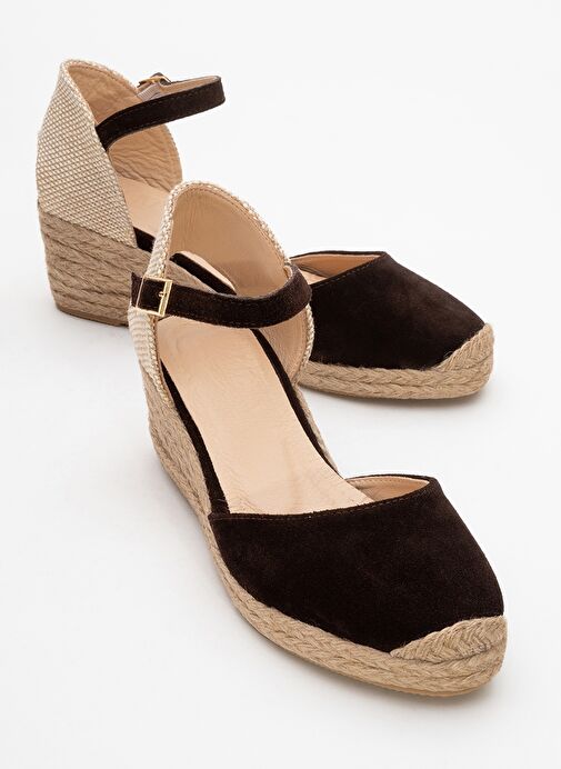 ALDEA Kahverengi Süet Hakiki Deri Kadın Dolgu Topuk Sandalet - Görsel 2