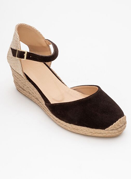 ALDEA Kahverengi Süet Hakiki Deri Kadın Dolgu Topuk Sandalet - Görsel 4