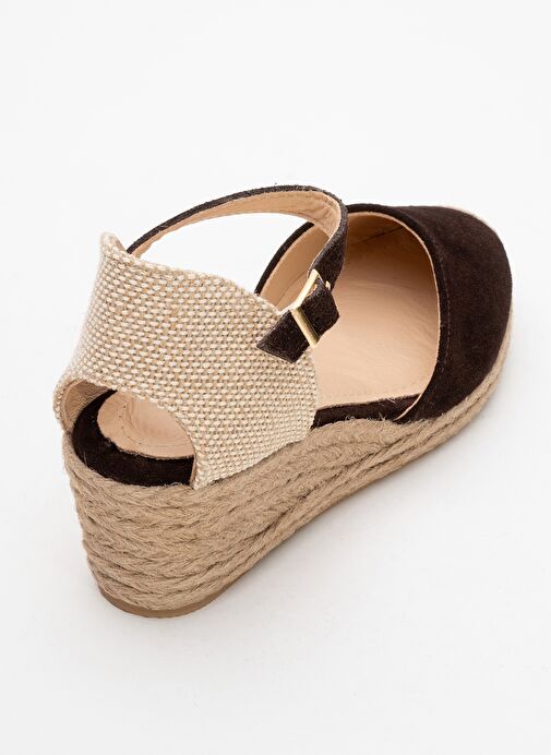 ALDEA Kahverengi Süet Hakiki Deri Kadın Dolgu Topuk Sandalet - Görsel 6