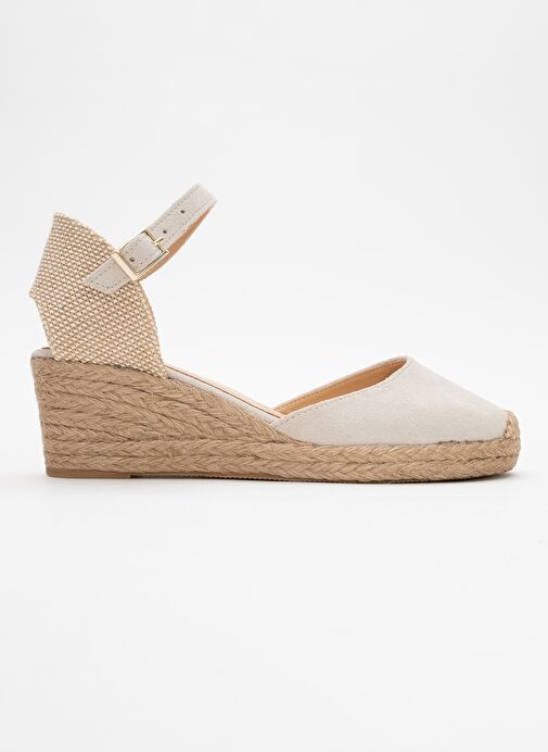 ALDEA Bej Süet Hakiki Deri Kadın Dolgu Topuk Sandalet - Görsel 7