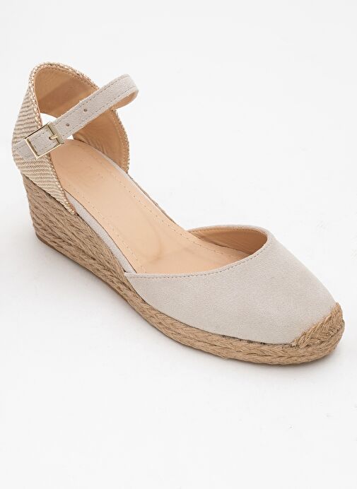 ALDEA Bej Süet Hakiki Deri Kadın Dolgu Topuk Sandalet - Görsel 4