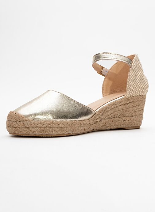 ALDEA Altın Hakiki Deri Kadın Dolgu Topuk Sandalet - Görsel 5