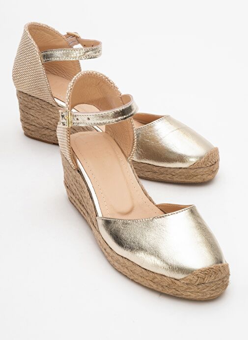 ALDEA Altın Hakiki Deri Kadın Dolgu Topuk Sandalet - Görsel 2