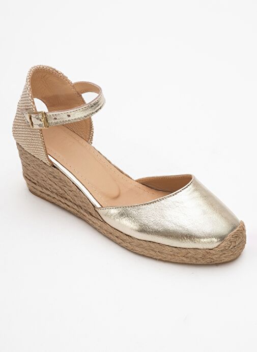 ALDEA Altın Hakiki Deri Kadın Dolgu Topuk Sandalet - Görsel 4