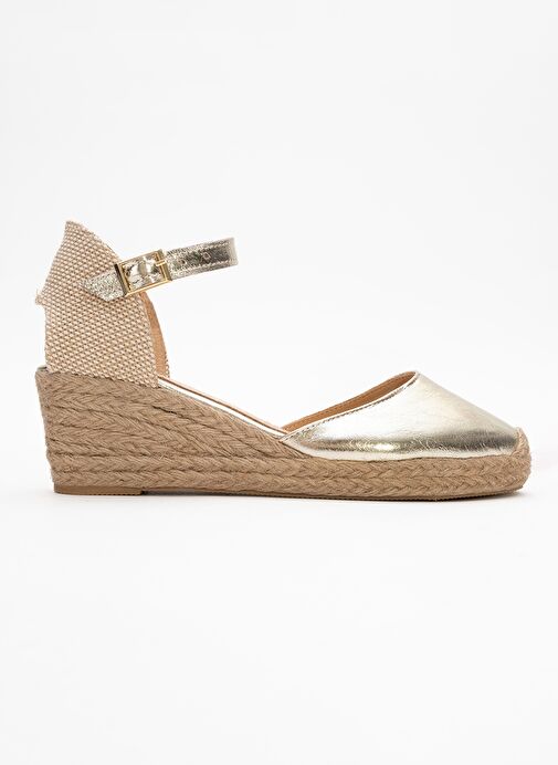 ALDEA Altın Hakiki Deri Kadın Dolgu Topuk Sandalet - Görsel 6