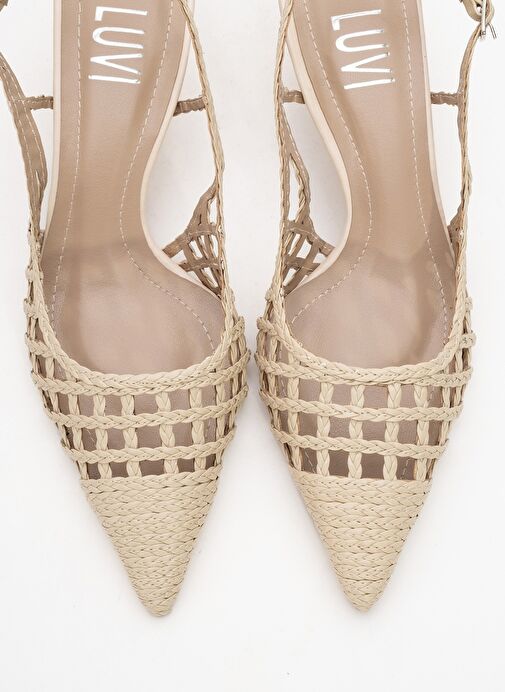 HEAVEN Bej Örme Arkası Açık Kadın Kısa Topuklu Ayakkabı - Görsel 3