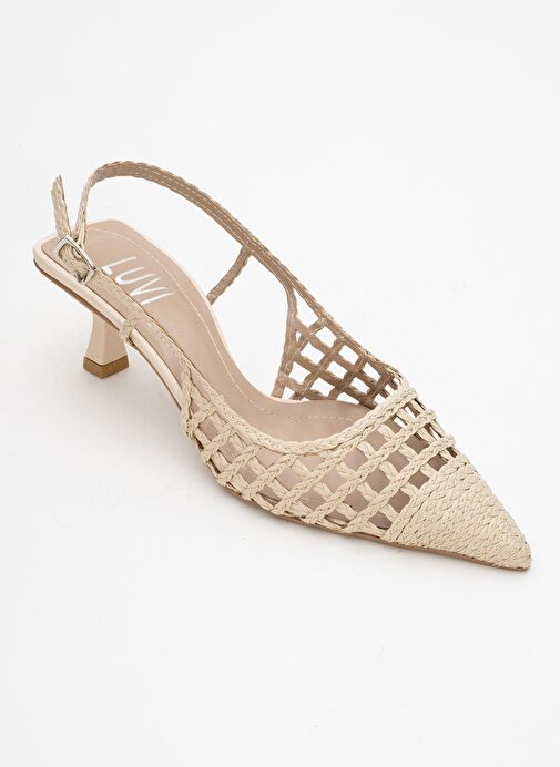 HEAVEN Bej Örme Arkası Açık Kadın Kısa Topuklu Ayakkabı - Görsel 4