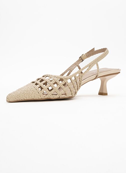 HEAVEN Bej Örme Arkası Açık Kadın Kısa Topuklu Ayakkabı - Görsel 5