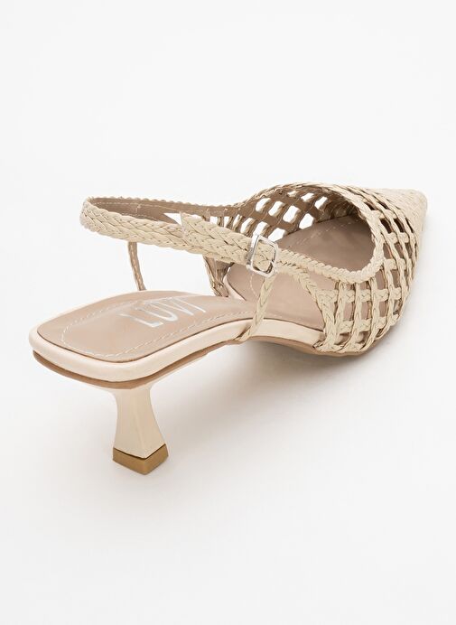 HEAVEN Bej Örme Arkası Açık Kadın Kısa Topuklu Ayakkabı - Görsel 6
