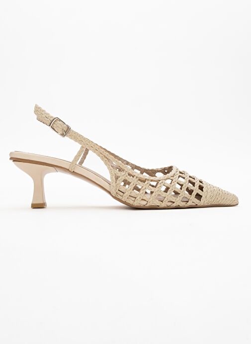HEAVEN Bej Örme Arkası Açık Kadın Kısa Topuklu Ayakkabı - Görsel 7