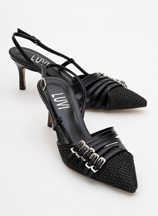 ZENİTH Siyah Hasır Bantlı Tokalı Kadın Topuklu Ayakkabı - Görsel 2