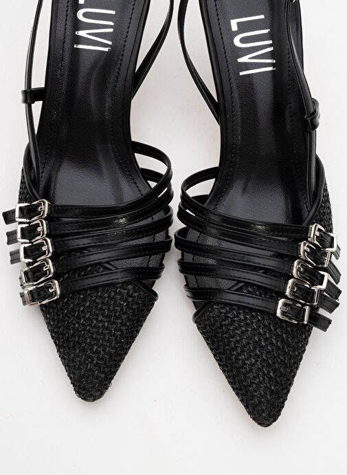 ZENİTH Siyah Hasır Bantlı Tokalı Kadın Topuklu Ayakkabı - Görsel 3