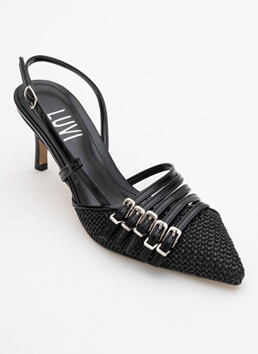 ZENİTH Siyah Hasır Bantlı Tokalı Kadın Topuklu Ayakkabı - Görsel 4