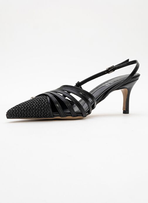 ZENİTH Siyah Hasır Bantlı Tokalı Kadın Topuklu Ayakkabı - Görsel 5