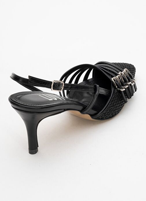 ZENİTH Siyah Hasır Bantlı Tokalı Kadın Topuklu Ayakkabı - Görsel 6