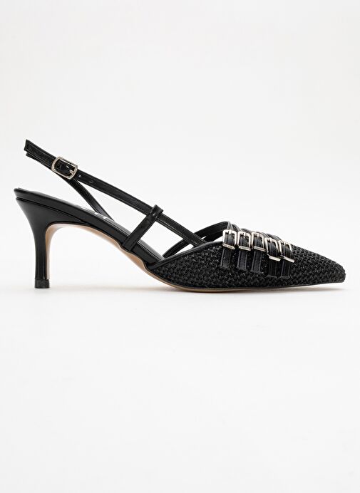 ZENİTH Siyah Hasır Bantlı Tokalı Kadın Topuklu Ayakkabı - Görsel 7