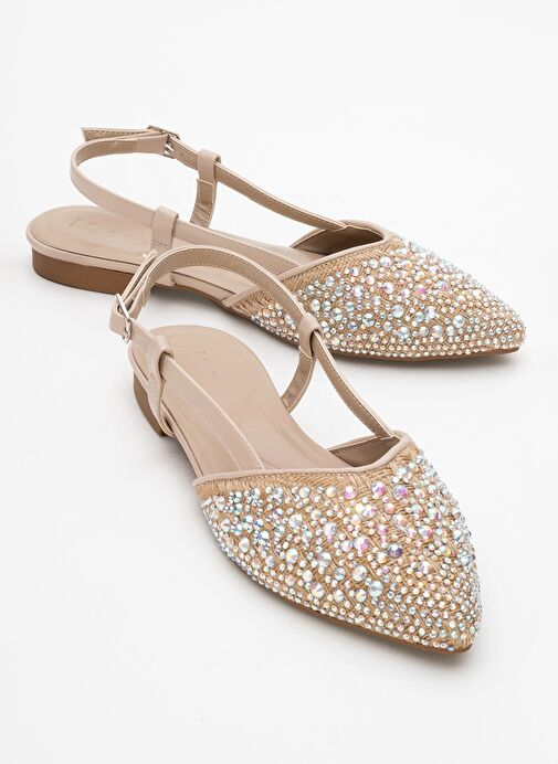 HELLY Bej Hasır Taşlı Önü Kapalı Kadın Sandalet - Görsel 2