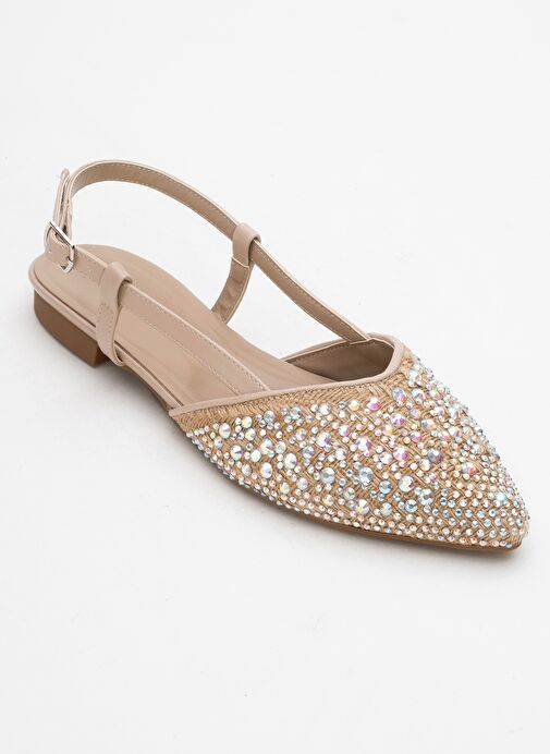 HELLY Bej Hasır Taşlı Önü Kapalı Kadın Sandalet - Görsel 4