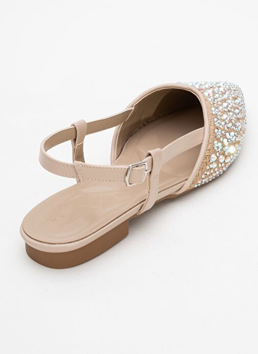 HELLY Bej Hasır Taşlı Önü Kapalı Kadın Sandalet - Görsel 6