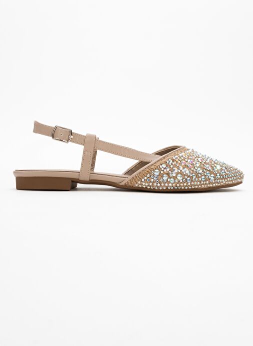 HELLY Bej Hasır Taşlı Önü Kapalı Kadın Sandalet - Görsel 7