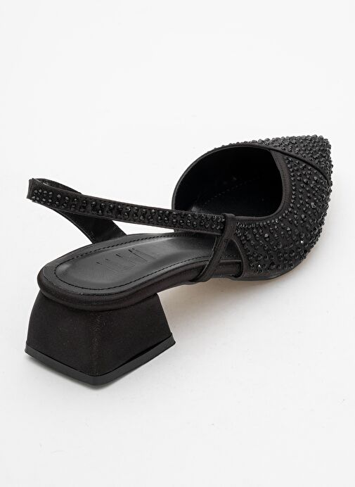 SELLA Siyah Saten Taşlı Kadın Kısa Topuklu Ayakkkabı - Görsel 6