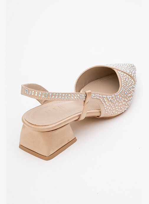 SELLA Bej Saten Taşlı Kadın Kısa Topuklu Ayakkkabı - Görsel 6