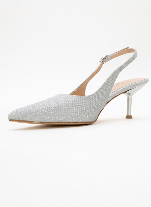 CAİSA Gümüş Simli Kadın Topuklu Ayakkkabı - Görsel 5
