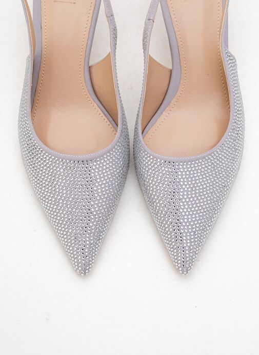 NOVS Gümüş Taşlı Kadın İnce Topuklu Abiye Ayakkabı - Görsel 3