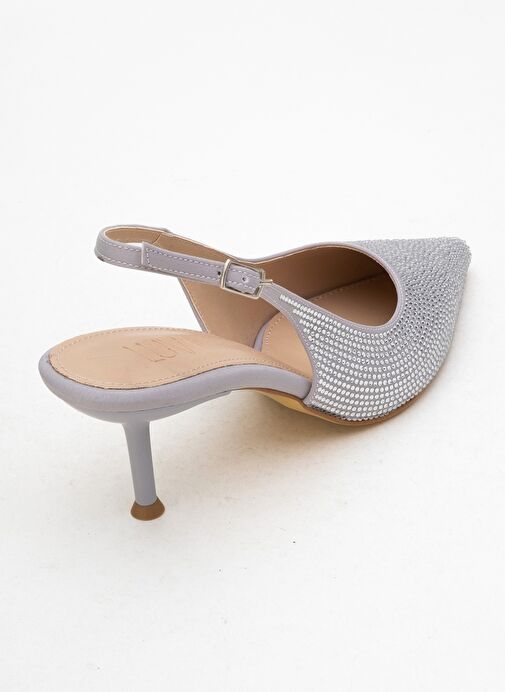NOVS Gümüş Taşlı Kadın İnce Topuklu Abiye Ayakkabı - Görsel 6