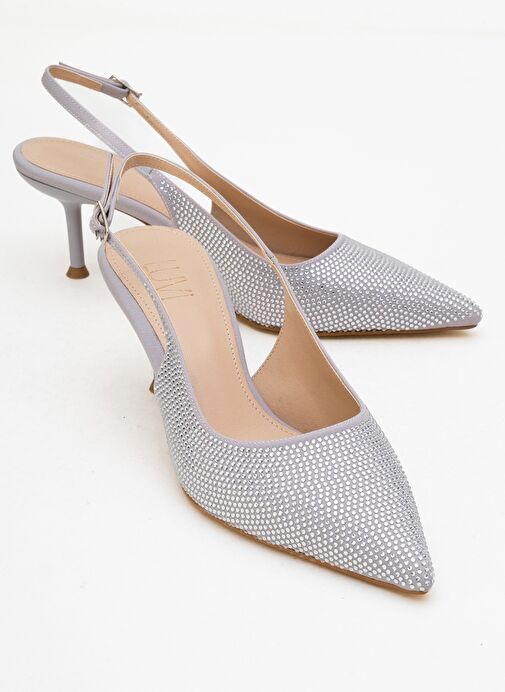 NOVS Gümüş Taşlı Kadın İnce Topuklu Abiye Ayakkabı - Görsel 2