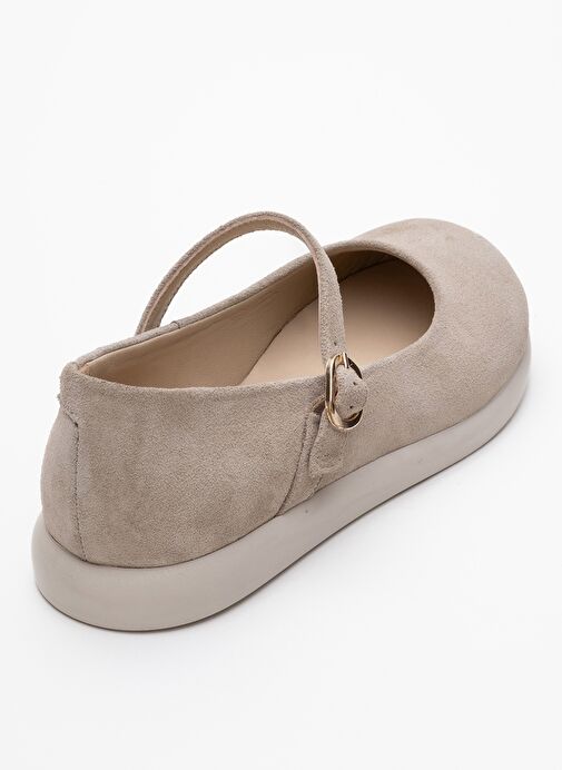 ANİSA Bej Süet Bantlı Hakiki Deri Kadın Babet Ayakkabı - Görsel 6