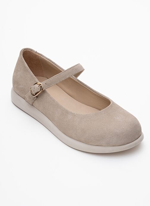 ANİSA Bej Süet Bantlı Hakiki Deri Kadın Babet Ayakkabı - Görsel 4