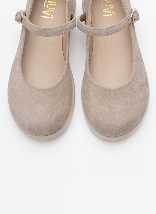 ANİSA Bej Süet Bantlı Hakiki Deri Kadın Babet Ayakkabı - Görsel 3