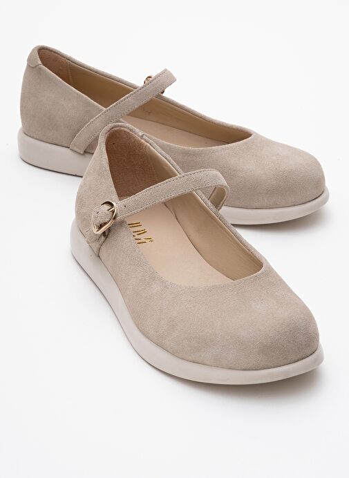 ANİSA Bej Süet Bantlı Hakiki Deri Kadın Babet Ayakkabı - Görsel 2