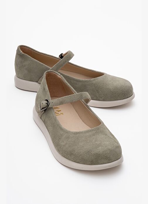 ANİSA Yeşil Süet Bantlı Hakiki Deri Kadın Babet Ayakkabı - Görsel 2